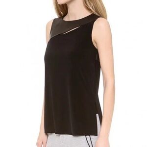 Rag & Bone Asymmetrical Lamb Leather Trim Sleeveless cutout Tank Top Size Small